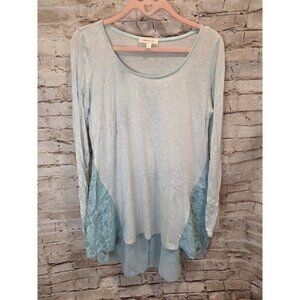 Hailey & Co Blue 3/4 Sleeve Tunic Top With Lace Size Large